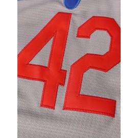 Men'S Retro Letter #42 Embroidery Design Short Sleeve V-neck Loose Button Up Shirt, Men'S Summer Baseball Jersey