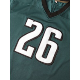 Men's Green #26 Embroidered Football Jersey - Breathable Knit V-Neck Shirt with Slight Elasticity, Loose Fit for Team Sports, Outdoor Hiking & Casual Wear | Machine Washable, Spring/Summer/Fall, Sporty Design, Elastic Breathability, Best for Christmas