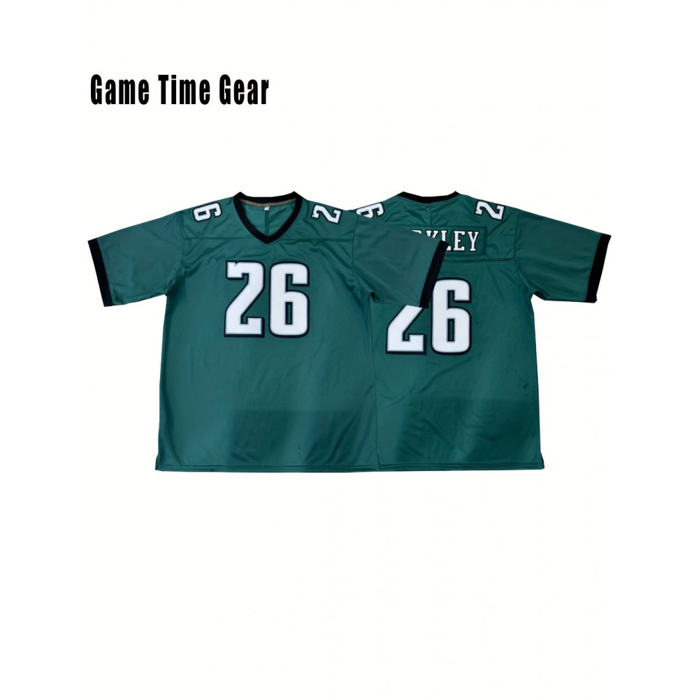 Men's Green #26 Embroidered Football Jersey - Breathable Knit V-Neck Shirt with Slight Elasticity, Loose Fit for Team Sports, Outdoor Hiking & Casual Wear | Machine Washable, Spring/Summer/Fall, Sporty Design, Elastic Breathability, Best for Christmas