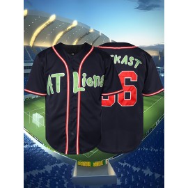 ATLiens 96 Navy Blue Men's Baseball Jersey - Stitched, Stretch Knit Fabric for Comfortable, Casual & Outdoor Team Sports, V-Neck, 