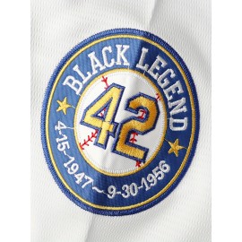 #42 Men's Retro Letter Embroidery Design Short Sleeve V-neck Breathable Button Up Shirt, Men's Summer Loose Baseball Jersey