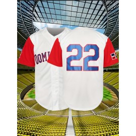 Men'S #22 Embroidered Baseball Jersey, Polyester V-Neck Sports Jersey, Breathable, Comfort Fit, with Button Closure, for Casual, Training, Hiking, Cycling, Fishing, Team Sports, Spring/Summer/Fall