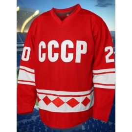 Ice Hockey Jersey 20 Sets of Hoodies and Sweatshirts, Polyester Stitched V-Neck, Micro-Flexible Knitted Fabric, Men's Loose-Fit Sportswear, Suitable for Casual, Outdoor, Training and Beach, Red S-3XL