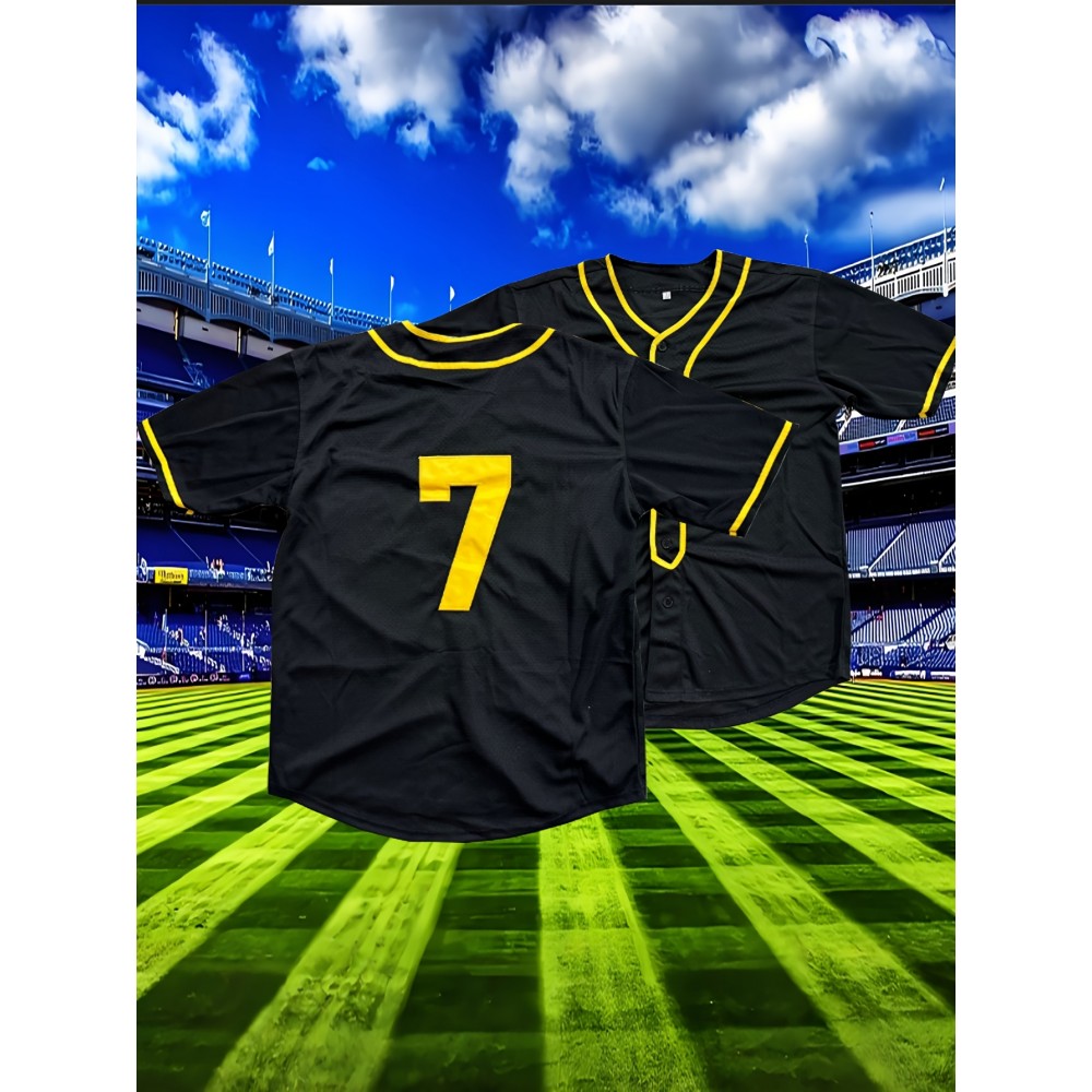 Men'S Baseball Jacket # 7 Black Breathable V-neck Knitted Micro Elastic Loose Fabric