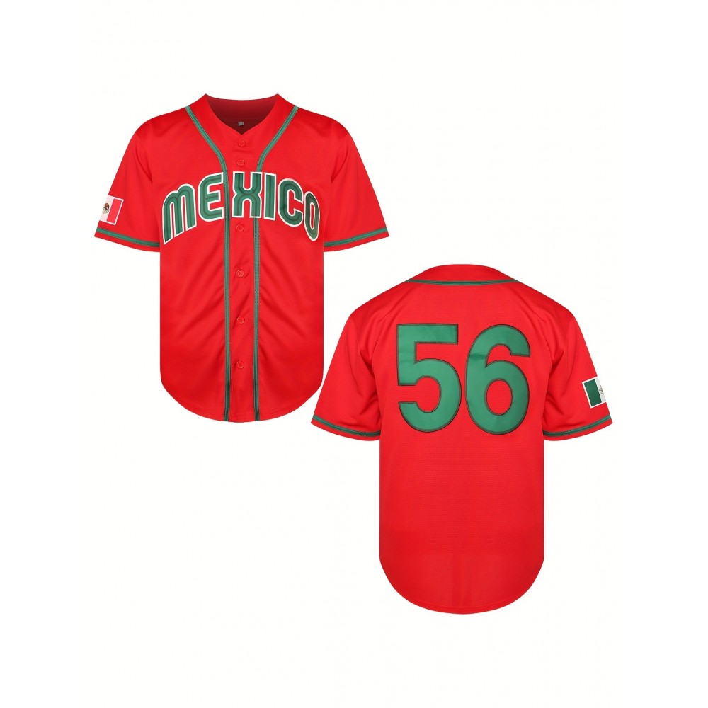 Men'S MEXICO #56 Baseball Jersey, Classic Retro Letter Embroidery Design Breathable Short Sleeve Shirt For Training Competition