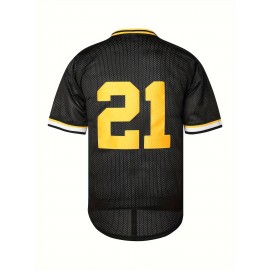 Men'S #21 Black Baseball Jersey - V-Neck, Polyester, Machine Washable - Perfect for Sports & Casual Wear