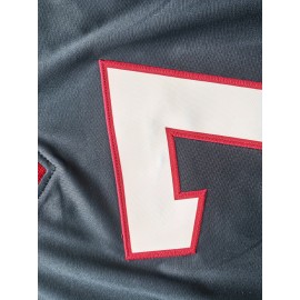 Men'S Blue #7 Rugby Shirt, Breathable V-Neck Short Sleeve Training Top, Classic Embroidered American Football Jersey, Polyester Knit, Sports Casual, Running, Training, Hiking, Outdoor, Party, Loose Fit, Adult & Youth Unisex