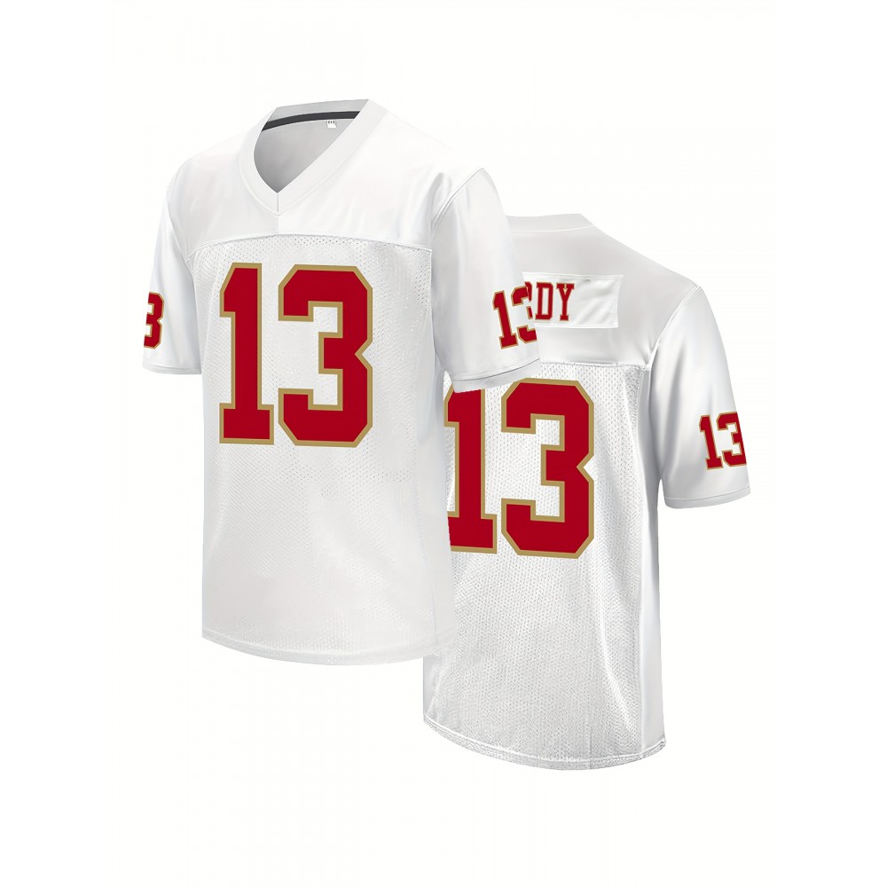 Men'S Polyester V-neck Football Jersey #13 Embroidered Alphabet Sportswear - Four Season Breathable Training Top for Casual, Running, Sports, Party - Slight Stretch, Knit Fabric Jersey with Loose Fit for Adults and Teens