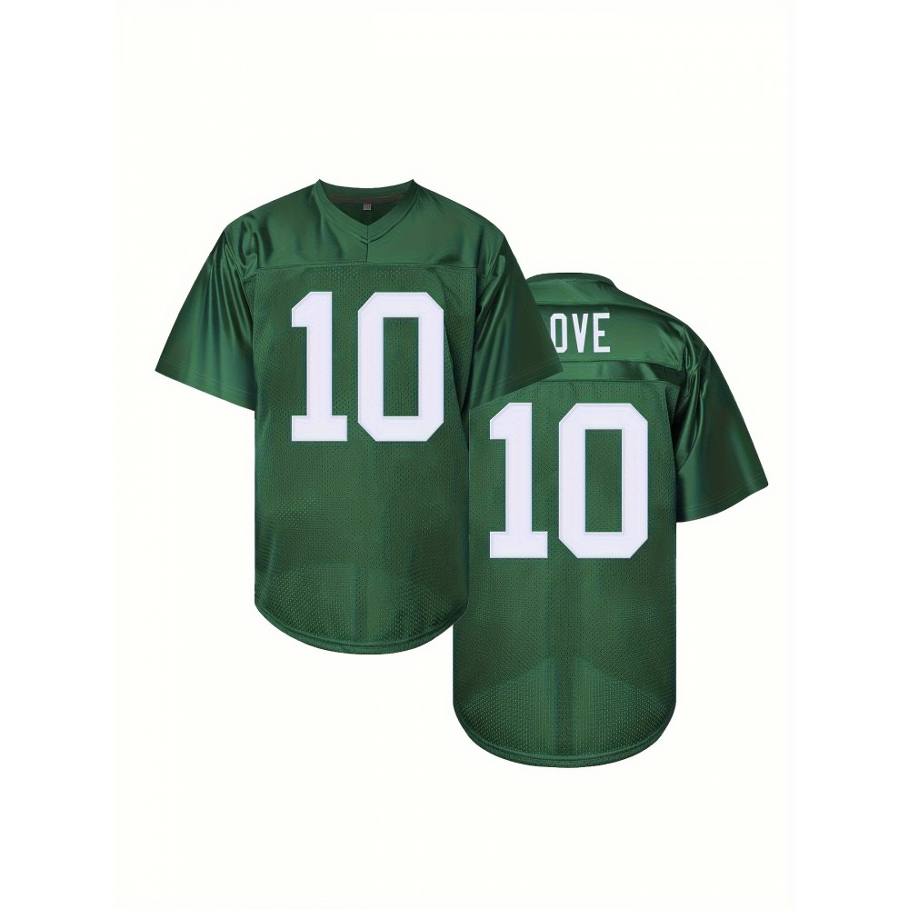 Men's Green #10 Embroidered Rugby Shirt - Breathable Polyester V-Neck Jersey with Slight Stretch, Loose Fit for Training, Casual & Outdoor Activities | All-Season Machine Washable Sports Apparel, Sporty Design