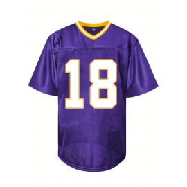 Men's #18 Purple American Football Jersey - Embroidered Lettering & Number, V-Neck Loose Fit, Polyester Retro Sportswear for Games, Training, Casual Wear | All-Season Comfort, Machine Washable, Training Apparel, Durable Sportswear, Embroidered Detailing