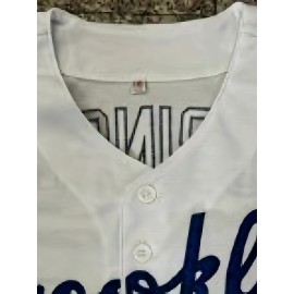 42 White Baseball Jersey Embroidered Men'S Polyester V-neck Button Up Baseball Shirt S-3XL