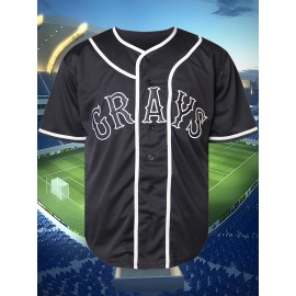 Men'S Loose New York Graphic Print Baseball Jersey, Button Up Short Sleeve Sports Shirt For Training Competition, SizS--XXL