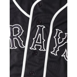 Men'S Loose New York Graphic Print Baseball Jersey, Button Up Short Sleeve Sports Shirt For Training Competition, SizS--XXL