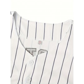 Men'S Black And White Striped # 2 Baseball Shirt With Classic Letter Embroidery Design, Breathable Button Style Short Sleeved Shirt Suitable For Training And Competition S-3XL