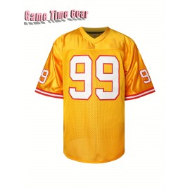 Men's #99 Embroidered Football Jersey - Breathable V-Neck Loose Fit, Vibrant Orange/Red/White Design for Outdoor Sports, Parties & Casual Wear (Sizes S-3XL), Football Gear, Durable Sportswear