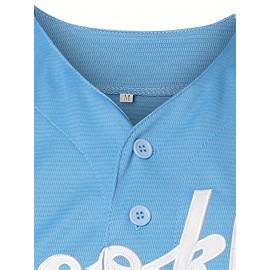 Men'S # 42 Blue Baseball Jersey V-neck Polyester Sports Top With Slight Elasticity, Loose Fit, Buckle Design, Letter And Number Patterns, Breathable And Comfortable, Suitable For Training, Leisure, Beach S-3XL