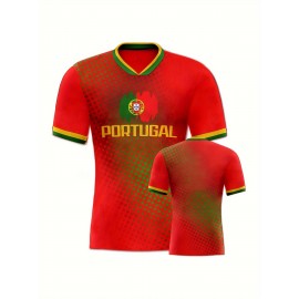 Women's Large Size Professional Sports Fabric Creative Pattern Print Portugal Home Soccer Jersey T-shirt, Soccer Jersey Flag Uniforms Shirts Breathable And Lightweight, Moisture-Wicking, As Gifts For Sports Fans
