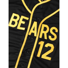 Men'S Chicano'S Bail Bonds Print Baseball Jersey, Polyester V-Neck Loose Fit Button Up Sports Style for Spring/Summer/Fall Casual Athletic Wear