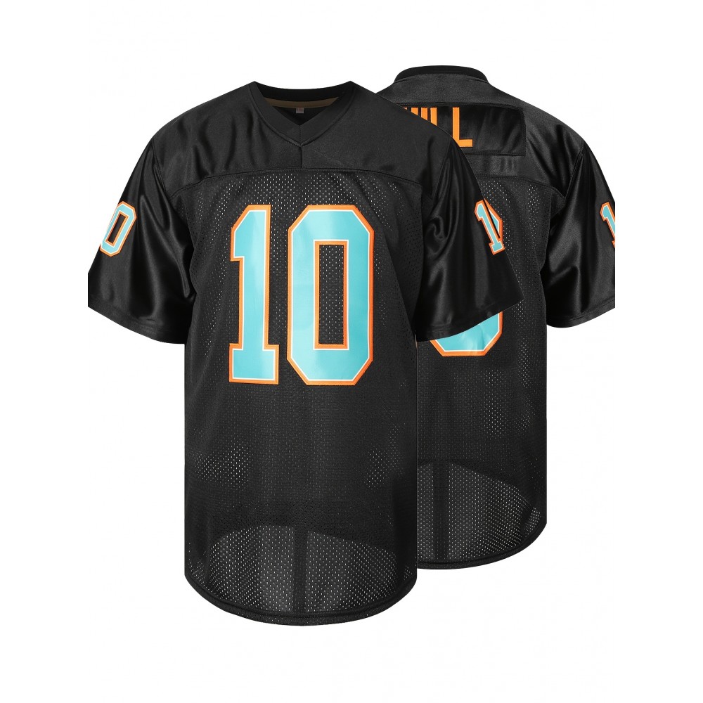 Men's #10 Embroidered Black Football Jersey - Breathable, Casual V-Neck Sports Shirt for All Seasons