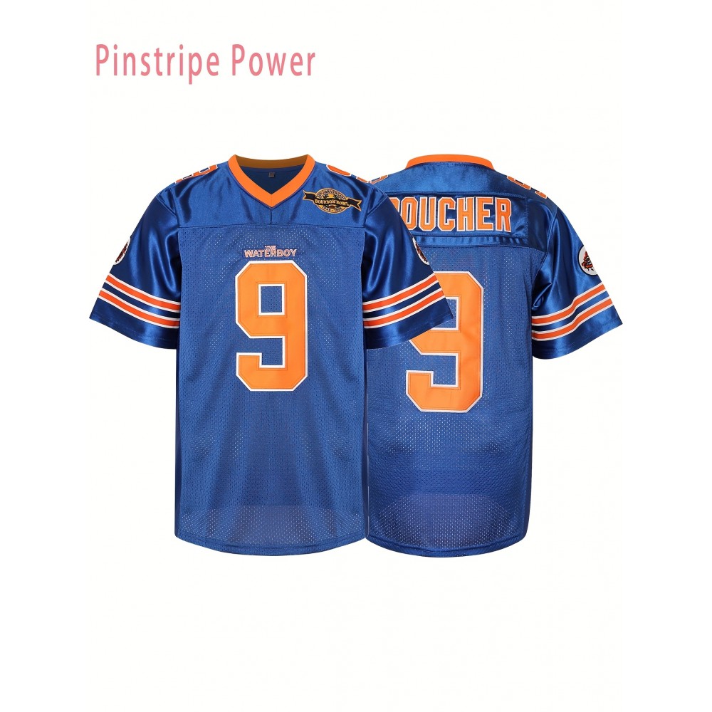 Men'S # 9 Blue Rugby Sweatshirt Breathable V-neck Embroidered Polyester Knitted Micro Elastic Loose Fabric