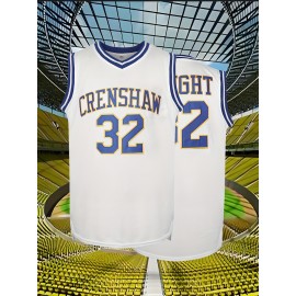 Men's #32 Embroidered Basketball Jersey - 100% Polyester, Stretch Fabric, V-Neck, Sleeveless Sports & Casual Wear for Adults and Teens - Machine Washable