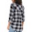 Black V Neck Roll up Sleeve Button Up Plaid Pattern Shirt